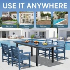 Navy HDPE Rectangle Aluminum Frame Standard Height Outdoor Dining Table With Extension -Jearey jearey patio dining tables jysscz navy fa 1000