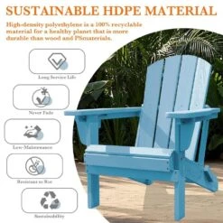 Weather Resistant Plastic HDPE Outdoor Patio Folding Adjustable Adirondack Chair With Cup Holder In Light Blue -Jearey jearey plastic adirondack chairs cgtjy blue 1f 1000