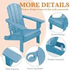 Weather Resistant Plastic HDPE Outdoor Patio Folding Adjustable Adirondack Chair With Cup Holder In Light Blue -Jearey jearey plastic adirondack chairs cgtjy blue 44 1000