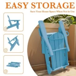 Weather Resistant Plastic HDPE Outdoor Patio Folding Adjustable Adirondack Chair With Cup Holder In Light Blue -Jearey jearey plastic adirondack chairs cgtjy blue 4f 1000