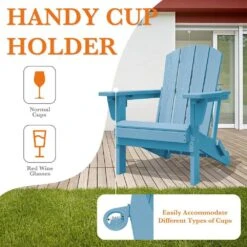 Weather Resistant Plastic HDPE Outdoor Patio Folding Adjustable Adirondack Chair With Cup Holder In Light Blue -Jearey jearey plastic adirondack chairs cgtjy blue 76 1000