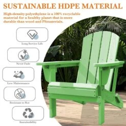 Weather Resistant Plastic HDPE Outdoor Patio Folding Adjustable Adirondack Chair With Cup Holder In Light Green -Jearey jearey plastic adirondack chairs cgtjy green 1f 1000