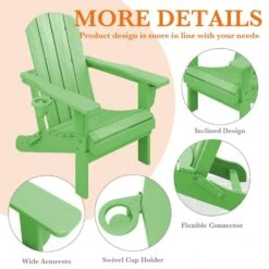 Weather Resistant Plastic HDPE Outdoor Patio Folding Adjustable Adirondack Chair With Cup Holder In Light Green -Jearey jearey plastic adirondack chairs cgtjy green 44 1000