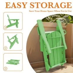 Weather Resistant Plastic HDPE Outdoor Patio Folding Adjustable Adirondack Chair With Cup Holder In Light Green -Jearey jearey plastic adirondack chairs cgtjy green 4f 1000