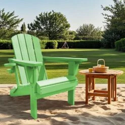 Weather Resistant Plastic HDPE Outdoor Patio Folding Adjustable Adirondack Chair With Cup Holder In Light Green