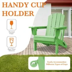 Weather Resistant Plastic HDPE Outdoor Patio Folding Adjustable Adirondack Chair With Cup Holder In Light Green -Jearey jearey plastic adirondack chairs cgtjy green 76 1000
