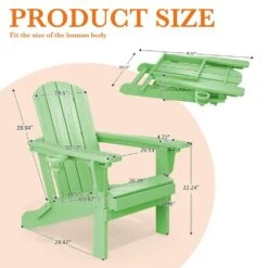 Weather Resistant Plastic HDPE Outdoor Patio Folding Adjustable Adirondack Chair With Cup Holder In Light Green -Jearey jearey plastic adirondack chairs cgtjy green c3 1000