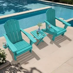 Weather Resistant Plastic HDPE Outdoor Patio Folding Adjustable Adirondack Chair With Cup Holder In Peacock Blue -Jearey jearey plastic adirondack chairs cgtjy kql 31 1000