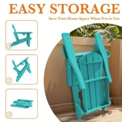 Weather Resistant Plastic HDPE Outdoor Patio Folding Adjustable Adirondack Chair With Cup Holder In Peacock Blue -Jearey jearey plastic adirondack chairs cgtjy kql 4f 1000
