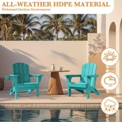 Weather Resistant Plastic HDPE Outdoor Patio Folding Adjustable Adirondack Chair With Cup Holder In Peacock Blue -Jearey jearey plastic adirondack chairs cgtjy kql 76 1000