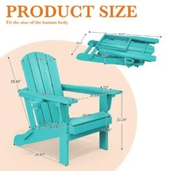 Weather Resistant Plastic HDPE Outdoor Patio Folding Adjustable Adirondack Chair With Cup Holder In Peacock Blue -Jearey jearey plastic adirondack chairs cgtjy kql c3 1000