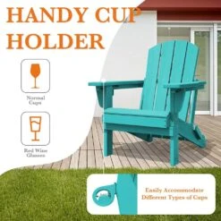 Weather Resistant Plastic HDPE Outdoor Patio Folding Adjustable Adirondack Chair With Cup Holder In Peacock Blue -Jearey jearey plastic adirondack chairs cgtjy kql fa 1000