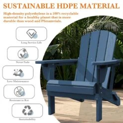 Weather Resistant Plastic HDPE Outdoor Patio Folding Adjustable Adirondack Chair With Cup Holder In Navy -Jearey jearey plastic adirondack chairs cgtjy ny 1f 1000