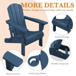 Weather Resistant Plastic HDPE Outdoor Patio Folding Adjustable Adirondack Chair With Cup Holder In Navy -Jearey jearey plastic adirondack chairs cgtjy ny 44 1000