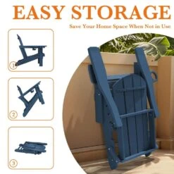 Weather Resistant Plastic HDPE Outdoor Patio Folding Adjustable Adirondack Chair With Cup Holder In Navy -Jearey jearey plastic adirondack chairs cgtjy ny 4f 1000