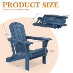 Weather Resistant Plastic HDPE Outdoor Patio Folding Adjustable Adirondack Chair With Cup Holder In Navy -Jearey jearey plastic adirondack chairs cgtjy ny c3 1000