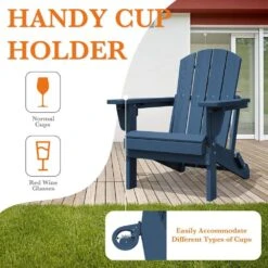 Weather Resistant Plastic HDPE Outdoor Patio Folding Adjustable Adirondack Chair With Cup Holder In Navy -Jearey jearey plastic adirondack chairs cgtjy ny fa 1000
