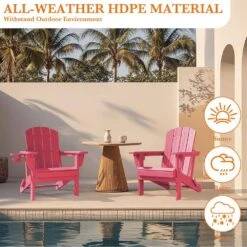 Weather Resistant Plastic HDPE Outdoor Patio Folding Adjustable Adirondack Chair With Cup Holder In Pink -Jearey jearey plastic adirondack chairs cgtjy pink 76 1000
