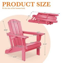 Weather Resistant Plastic HDPE Outdoor Patio Folding Adjustable Adirondack Chair With Cup Holder In Pink -Jearey jearey plastic adirondack chairs cgtjy pink c3 1000