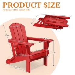 Weather Resistant Plastic HDPE Outdoor Patio Folding Adjustable Adirondack Chair With Cup Holder In Red -Jearey jearey plastic adirondack chairs cgtjy red c3 1000