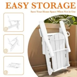 Weather Resistant Plastic HDPE Outdoor Patio Folding Adjustable Adirondack Chair With Cup Holder In White -Jearey jearey plastic adirondack chairs cgtjy we 1f 1000