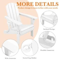 Weather Resistant Plastic HDPE Outdoor Patio Folding Adjustable Adirondack Chair With Cup Holder In White -Jearey jearey plastic adirondack chairs cgtjy we 44 1000