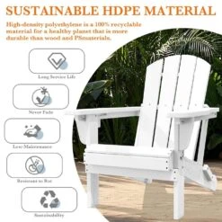 Weather Resistant Plastic HDPE Outdoor Patio Folding Adjustable Adirondack Chair With Cup Holder In White -Jearey jearey plastic adirondack chairs cgtjy we 4f 1000