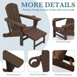 3-Level Adjustable Patio Folding Plastic Adirondack Chair With Retractable Ottoman, Cup And Phone Holders In Coffee -Jearey jearey plastic adirondack chairs clgjtjy co 44 1000