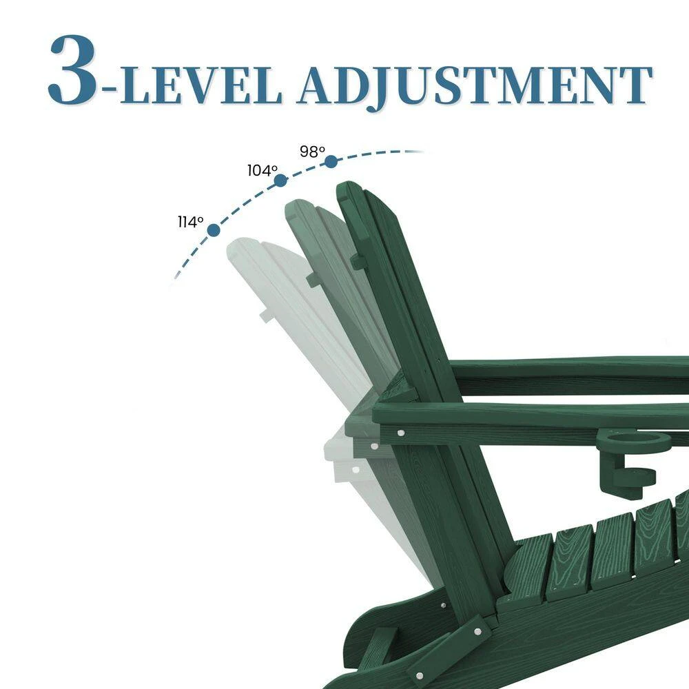 3-Level Adjustable Patio Folding Plastic Adirondack Chair With Retractable Ottoman, Cup And Phone Holders In Dark Green 5 3-Level Adjustable Patio Folding Plastic Adirondack Chair With Retractable Ottoman, Cup And Phone Holders In Dark Green - Image 5