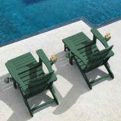 3-Level Adjustable Patio Folding Plastic Adirondack Chair With Retractable Ottoman, Cup And Phone Holders In Dark Green 17 3-Level Adjustable Patio Folding Plastic Adirondack Chair With Retractable Ottoman, Cup And Phone Holders In Dark Green -Jearey jearey plastic adirondack chairs clgjtjy dgn 31 1000