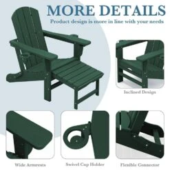 3-Level Adjustable Patio Folding Plastic Adirondack Chair With Retractable Ottoman, Cup And Phone Holders In Dark Green 14 3-Level Adjustable Patio Folding Plastic Adirondack Chair With Retractable Ottoman, Cup And Phone Holders In Dark Green -Jearey jearey plastic adirondack chairs clgjtjy dgn 44 1000