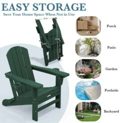 3-Level Adjustable Patio Folding Plastic Adirondack Chair With Retractable Ottoman, Cup And Phone Holders In Dark Green 12 3-Level Adjustable Patio Folding Plastic Adirondack Chair With Retractable Ottoman, Cup And Phone Holders In Dark Green -Jearey jearey plastic adirondack chairs clgjtjy dgn 4f 1000