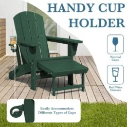 3-Level Adjustable Patio Folding Plastic Adirondack Chair With Retractable Ottoman, Cup And Phone Holders In Dark Green 15 3-Level Adjustable Patio Folding Plastic Adirondack Chair With Retractable Ottoman, Cup And Phone Holders In Dark Green -Jearey jearey plastic adirondack chairs clgjtjy dgn fa 1000