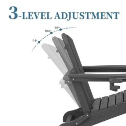 3-Level Adjustable Patio Folding Plastic Adirondack Chair With Retractable Ottoman, Cup And Phone Holders In Gray -Jearey jearey plastic adirondack chairs clgjtjy gy 1f 1000