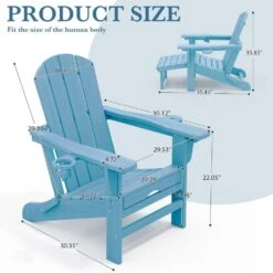 3-Level Adjustable Patio Folding Plastic Adirondack Chair With Retractable Ottoman, Cup And Phone Holders In Light Blue -Jearey jearey plastic adirondack chairs clgjtjy lbl c3 1000