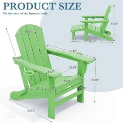 3-Level Adjustable Patio Folding Plastic Adirondack Chair With Retractable Ottoman, Cup And Phone Holders In Light Green -Jearey jearey plastic adirondack chairs clgjtjy lgn c3 1000