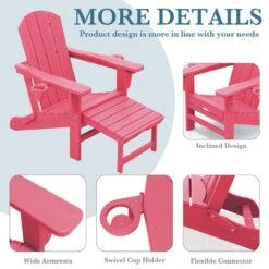 3-Level Adjustable Patio Folding Plastic Adirondack Chair With Retractable Ottoman, Cup And Phone Holders In Light Pink -Jearey jearey plastic adirondack chairs clgjtjy lpk 44 1000