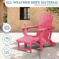 3-Level Adjustable Patio Folding Plastic Adirondack Chair With Retractable Ottoman, Cup And Phone Holders In Light Pink -Jearey jearey plastic adirondack chairs clgjtjy lpk 76 1000