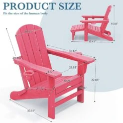 3-Level Adjustable Patio Folding Plastic Adirondack Chair With Retractable Ottoman, Cup And Phone Holders In Light Pink -Jearey jearey plastic adirondack chairs clgjtjy lpk c3 1000