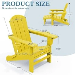 3-Level Adjustable Patio Folding Plastic Adirondack Chair With Retractable Ottoman, Cup And Phone Holders In Yellow -Jearey jearey plastic adirondack chairs clgjtjy nmh c3 1000