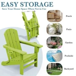 3-Level Adjustable Patio Folding Plastic Adirondack Chair With Retractable Ottoman, Cup And Phone Holders In Apple Green 12 3-Level Adjustable Patio Folding Plastic Adirondack Chair With Retractable Ottoman, Cup And Phone Holders In Apple Green -Jearey jearey plastic adirondack chairs clgjtjy pgl 4f 1000
