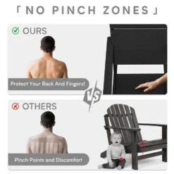 Classic Black Extended Seat Wider Armrest Plastic Adirondack Chair -Jearey jearey plastic adirondack chairs dabanqwy black 1f 1000