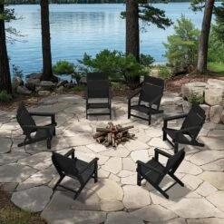 Classic Black Extended Seat Wider Armrest Plastic Adirondack Chair -Jearey jearey plastic adirondack chairs dabanqwy black 31 1000