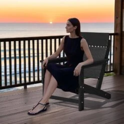 Classic Black Extended Seat Wider Armrest Plastic Adirondack Chair -Jearey jearey plastic adirondack chairs dabanqwy black 44 1000