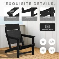Classic Black Extended Seat Wider Armrest Plastic Adirondack Chair -Jearey jearey plastic adirondack chairs dabanqwy black 4f 1000
