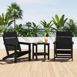 Classic Black Extended Seat Wider Armrest Plastic Adirondack Chair -Jearey jearey plastic adirondack chairs dabanqwy black 76 1000