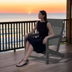 Classic Grey Extended Seat Wider Armrest Plastic Adirondack Chair -Jearey jearey plastic adirondack chairs dabanqwy grey 44 1000