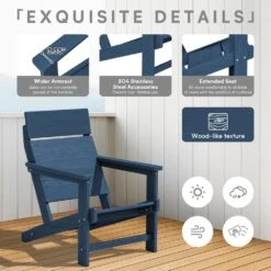 Classic Navy Extended Seat Wider Armrest Plastic Adirondack Chair -Jearey jearey plastic adirondack chairs dabanqwy navy 4f 1000