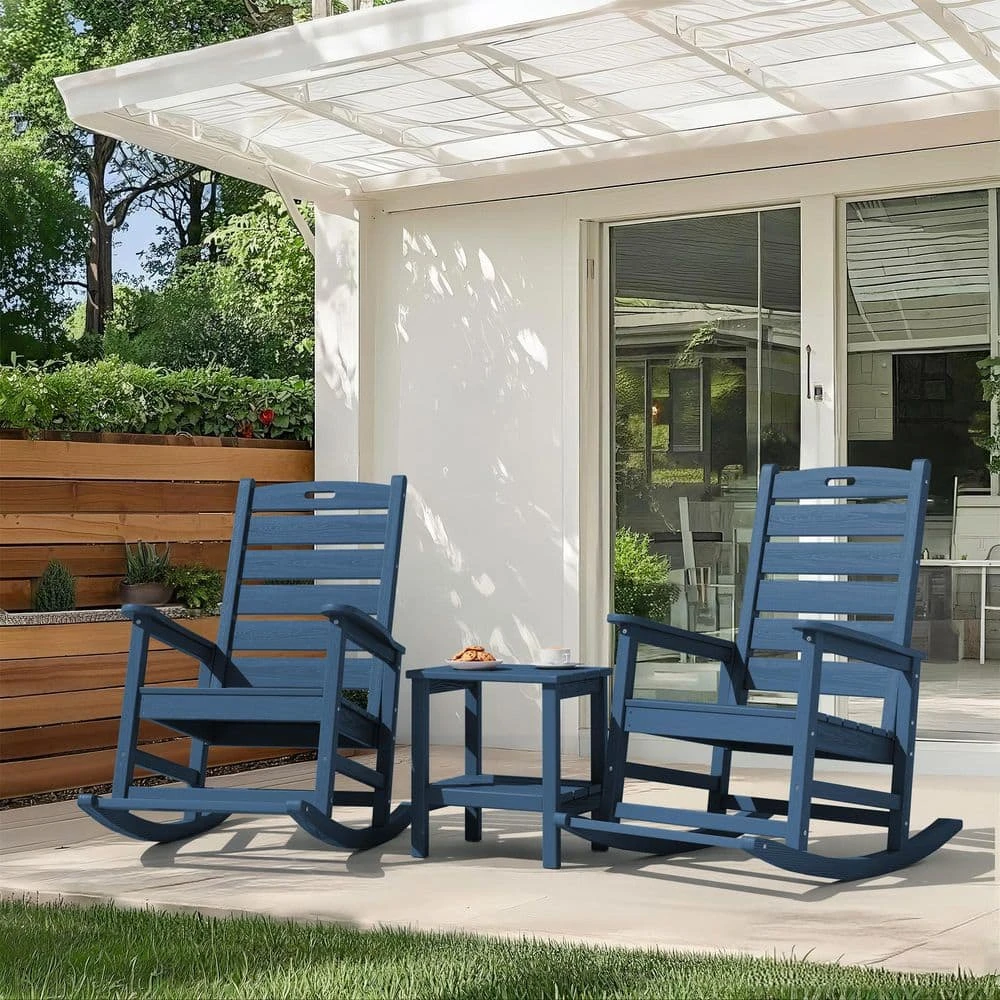 Navy HDPE Folding Plastic Adirondack Chair Weather Resistant Patio Plastic Fire Pit Chairs 6 Navy HDPE Folding Plastic Adirondack Chair Weather Resistant Patio Plastic Fire Pit Chairs - Image 6