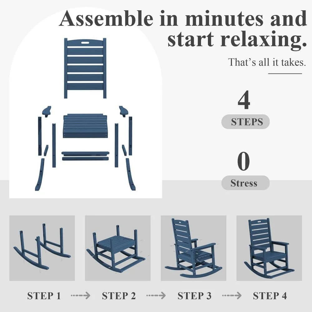 Navy HDPE Folding Plastic Adirondack Chair Weather Resistant Patio Plastic Fire Pit Chairs 4 Navy HDPE Folding Plastic Adirondack Chair Weather Resistant Patio Plastic Fire Pit Chairs - Image 4